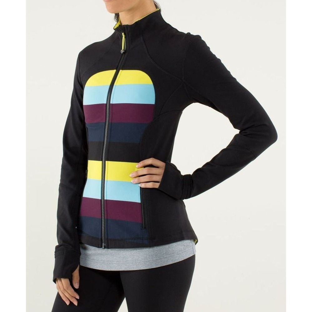 Lululemon Women's Full Zip Forme Jacket *Cuffins in Pow Stripe Split Pea/Black 8